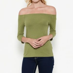 Green off shoulder shirt
